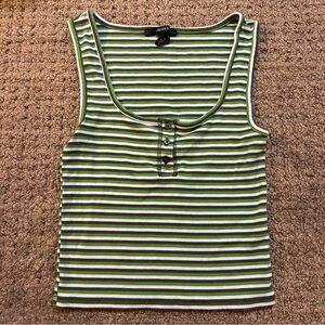 FOREVER 21 Women’s S Green/White Striped Tank Scoop Neckline